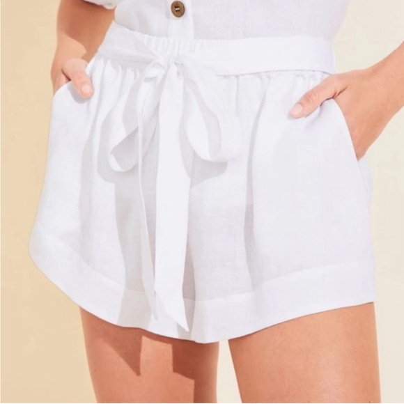 Eberjey White Linen Front Tie Edu Shorts - Picture 1 of 10